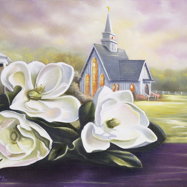 Southern Magnolia Blooms and Country Chapel 500 Jigsaw Puzzle 3D Modell
