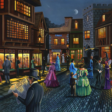 Victorian Street Scene at Moonlit Night 100 Jigsaw Puzzle 3D Modell