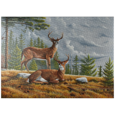 puzzleplate Alert White-Tailed Deer in Autumn Pines 1000 Jigsaw Puzzle