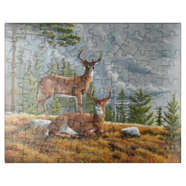 puzzleplate Alert White-Tailed Deer in Autumn Pines 100 Jigsaw Puzzle