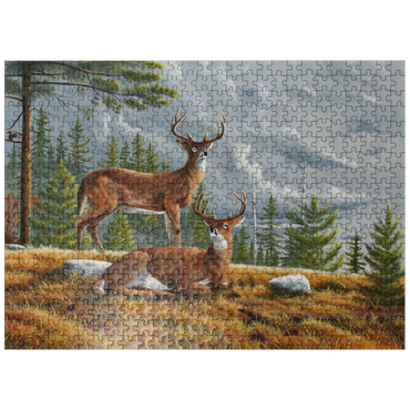 puzzleplate Alert White-Tailed Deer in Autumn Pines 500 Jigsaw Puzzle