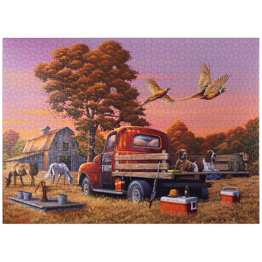 puzzleplate Autumn Farmyard with Pheasants and Vintage Truck 1000 Jigsaw Puzzle