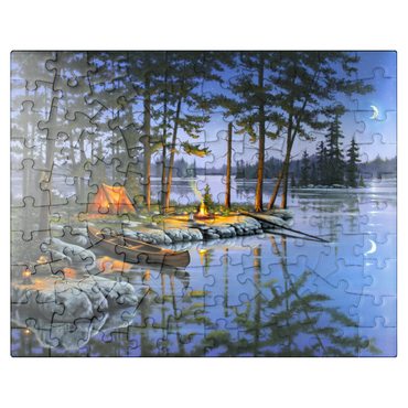 puzzleplate Lakeside Campfire Under Moonlit Sky 100 Jigsaw Puzzle