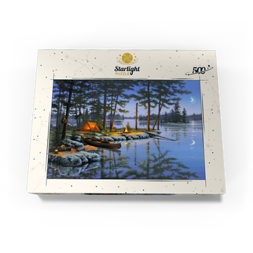 Lakeside Campfire Under Moonlit Sky 500 Jigsaw Puzzle box view3
