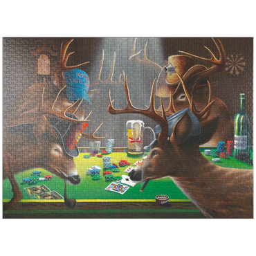 puzzleplate Whitetail Bucks Playing Poker Indoors 1000 Jigsaw Puzzle