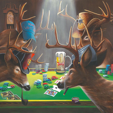 Whitetail Bucks Playing Poker Indoors 100 Jigsaw Puzzle 3D Modell