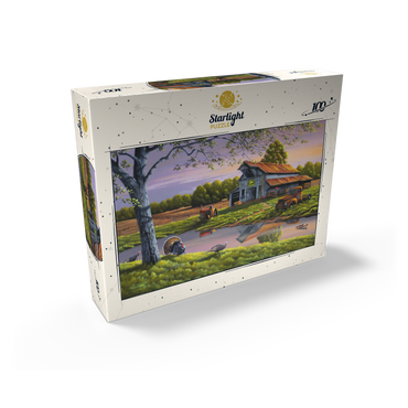 Vintage Farmyard at Sunset with Turkeys 100 Jigsaw Puzzle box view2