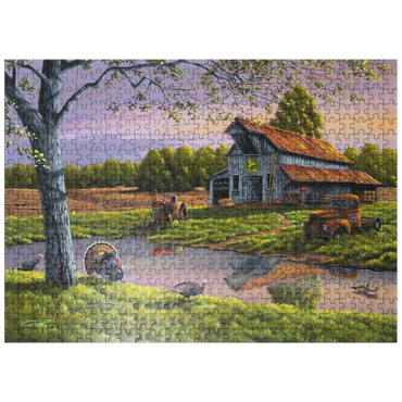 puzzleplate Vintage Farmyard at Sunset with Turkeys 500 Jigsaw Puzzle