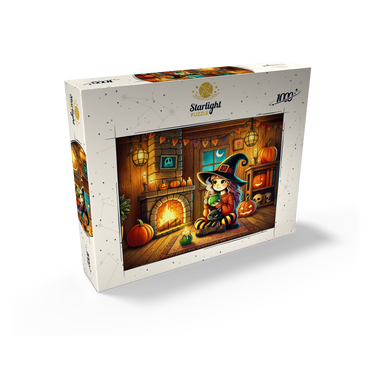 Cozy Halloween Witch with Black Cat by Fireplace 1000 Jigsaw Puzzle box view2