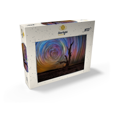 Colorful Star Trails Above Barren Tree - Night Sky Spiral 1000 Jigsaw Puzzle box view2