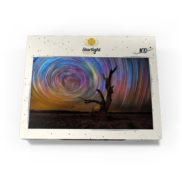 Colorful Star Trails Above Barren Tree - Night Sky Spiral 100 Jigsaw Puzzle box view3