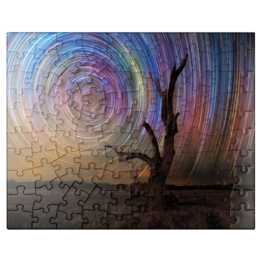 puzzleplate Colorful Star Trails Above Barren Tree - Night Sky Spiral 100 Jigsaw Puzzle