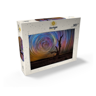 Colorful Star Trails Above Barren Tree - Night Sky Spiral 500 Jigsaw Puzzle box view2