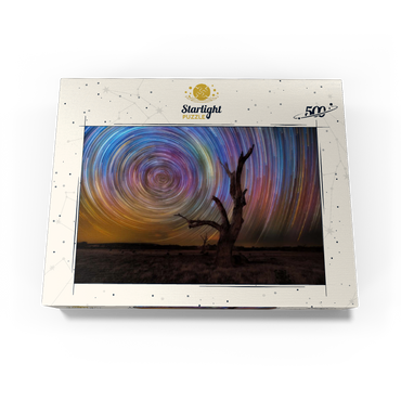 Colorful Star Trails Above Barren Tree - Night Sky Spiral 500 Jigsaw Puzzle box view3