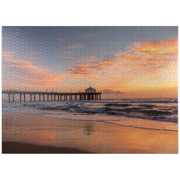 puzzleplate Manhattan Beach Pier at Sunset with Holiday Lights 1000 Jigsaw Puzzle