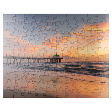 puzzleplate Manhattan Beach Pier at Sunset with Holiday Lights 100 Jigsaw Puzzle