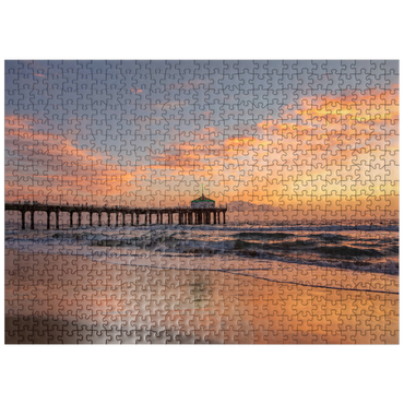 puzzleplate Manhattan Beach Pier at Sunset with Holiday Lights 500 Jigsaw Puzzle