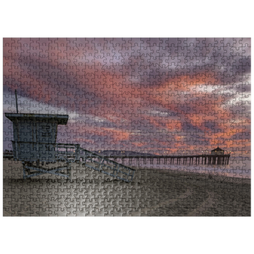 puzzleplate Manhattan Beach Pier with Lifeguard Tower at Sunset 500 Jigsaw Puzzle