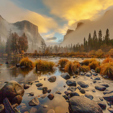 Yosemite Valley at Sunrise with Mist and Reflections 100 Jigsaw Puzzle 3D Modell