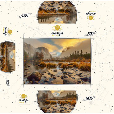 Yosemite Valley at Sunrise with Mist and Reflections 500 Jigsaw Puzzle box 3D Modell