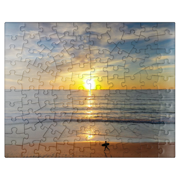 puzzleplate Surfer at Sunset on California Beach 100 Jigsaw Puzzle