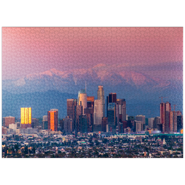 puzzleplate Los Angeles Skyline at Sunset with Snowy Mountains 1000 Jigsaw Puzzle