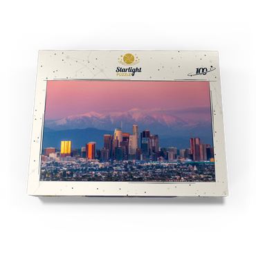 Los Angeles Skyline at Sunset with Snowy Mountains 100 Jigsaw Puzzle box view3
