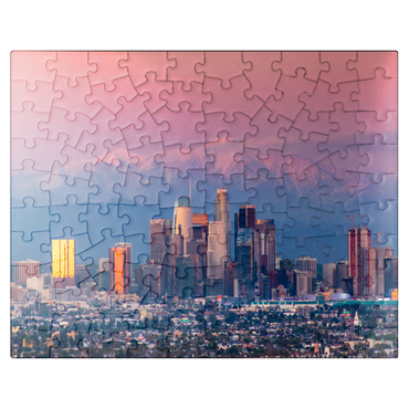 puzzleplate Los Angeles Skyline at Sunset with Snowy Mountains 100 Jigsaw Puzzle