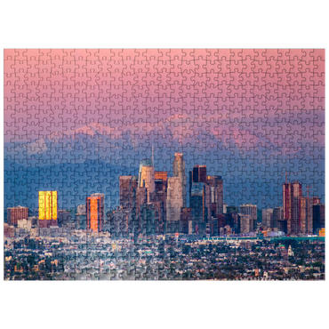 puzzleplate Los Angeles Skyline at Sunset with Snowy Mountains 500 Jigsaw Puzzle