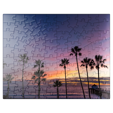 puzzleplate Manhattan Beach Pier at Sunset with Palm Silhouettes 100 Jigsaw Puzzle