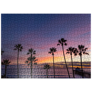 puzzleplate Manhattan Beach Pier at Sunset with Palm Silhouettes 500 Jigsaw Puzzle