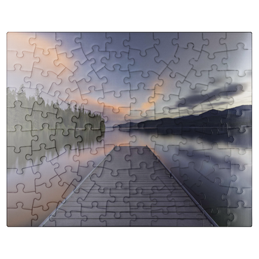puzzleplate Montana Lake Dock at Dusk - Serene Forest Reflections 100 Jigsaw Puzzle