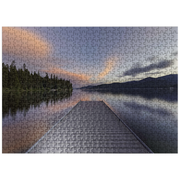 puzzleplate Montana Lake Dock at Dusk - Serene Forest Reflections 500 Jigsaw Puzzle