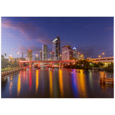 puzzleplate Tampa Skyline - Night Reflections on Hillsborough River 1000 Jigsaw Puzzle