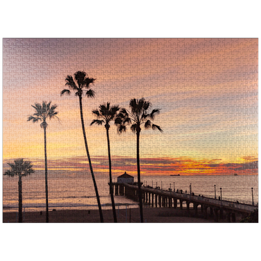 puzzleplate Manhattan Beach Pier - Sunset with Silhouetted Palms 1000 Jigsaw Puzzle