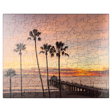 puzzleplate Manhattan Beach Pier - Sunset with Silhouetted Palms 100 Jigsaw Puzzle