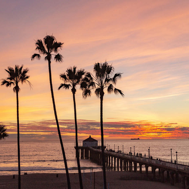 Manhattan Beach Pier - Sunset with Silhouetted Palms 100 Jigsaw Puzzle 3D Modell