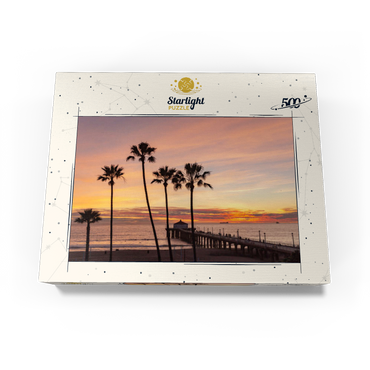 Manhattan Beach Pier - Sunset with Silhouetted Palms 500 Jigsaw Puzzle box view3