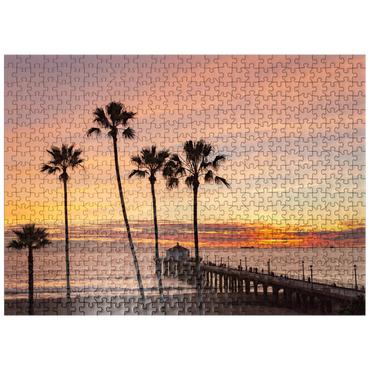 puzzleplate Manhattan Beach Pier - Sunset with Silhouetted Palms 500 Jigsaw Puzzle