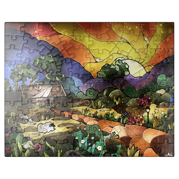 puzzleplate The Shepherds Cottage Stained Glass - Mandie Manzano 100 Jigsaw Puzzle