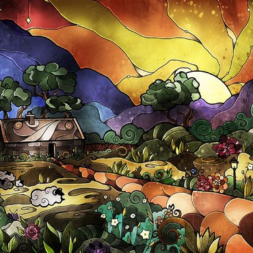 The Shepherds Cottage Stained Glass - Mandie Manzano 100 Jigsaw Puzzle 3D Modell