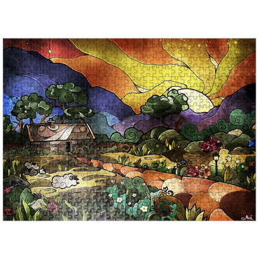 puzzleplate The Shepherds Cottage Stained Glass 500 Jigsaw Puzzle