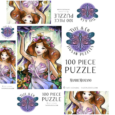 Flora the Fairy of Spring Stained Glass - Mandie Manzano 100 Jigsaw Puzzle box 3D Modell