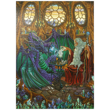 puzzleplate Old Friends at Play Wizard & Dragon Chess 1000 Jigsaw Puzzle