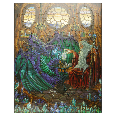 puzzleplate Old Friends at Play Wizard & Dragon Chess - Ed Beard Jr 100 Jigsaw Puzzle