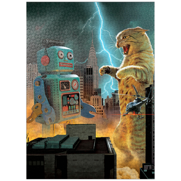 puzzleplate Catzilla Vs Robot Movie Cats- Vincent Hie 1000 Jigsaw Puzzle