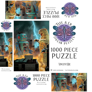 Catzilla Vs Robot Movie Cats- Vincent Hie 1000 Jigsaw Puzzle box 3D Modell