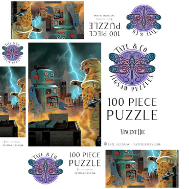 Catzilla Vs Robot Movie Cats- Vincent Hie 100 Jigsaw Puzzle box 3D Modell