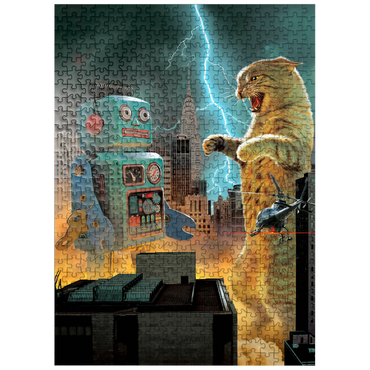 puzzleplate Catzilla Vs Robot Movie Cats- Vincent Hie 500 Jigsaw Puzzle