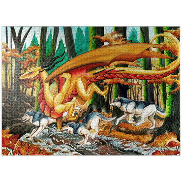 puzzleplate Running Free Dragon with Wolves - Carla Morrow 1000 Jigsaw Puzzle